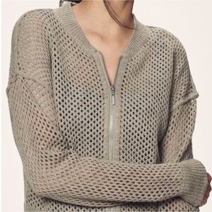 Pilcro Open Weave Zip Cardigan - Beige